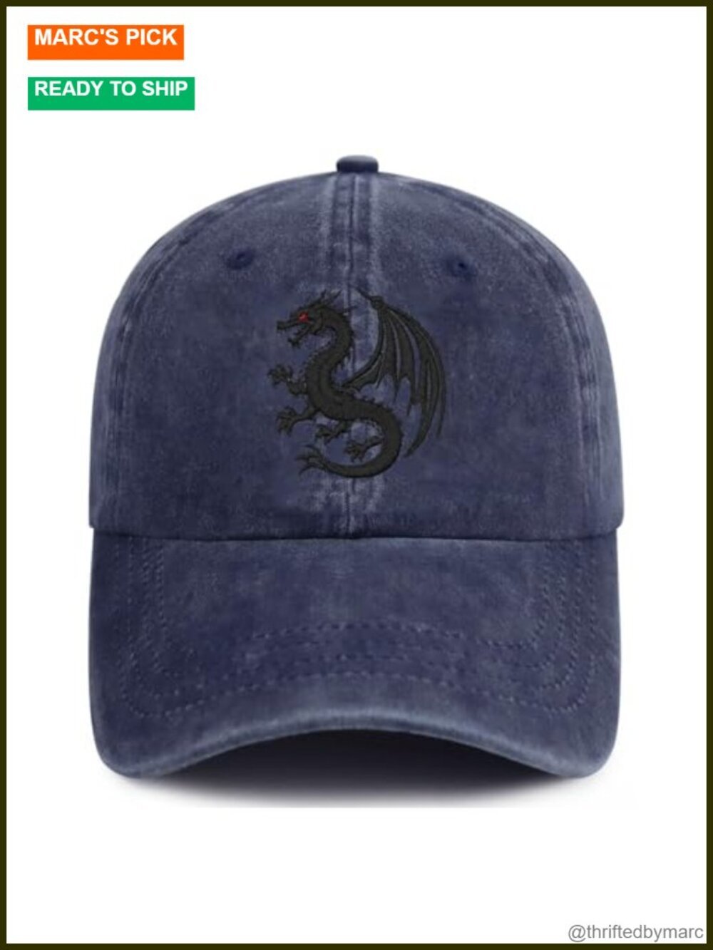 Classic 6-Panel Baseball Cap with Embroidered Black Dragon